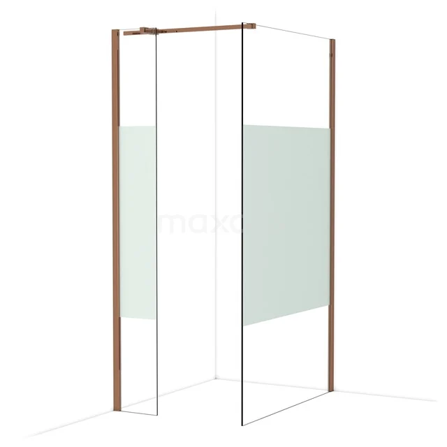 Diamond Inloopdouche | 110x30 cm Glanzend koper Helder met matte strook 2 vaste wanden IDB0311313GKP