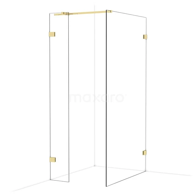 Diamond begehbare Dusche | 110x30 cm Glänzendes Hellgold 2 feste Wände IDB0311320GLG Glas Duschwand mit goldfarbenen Scharnieren, Eckmodell, modernes Design für eine stilvolle Badezimmergestaltung.