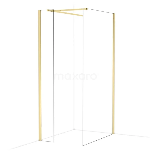 Golden glass shower wall with sleek lines, ideal for a modern bathroom style.