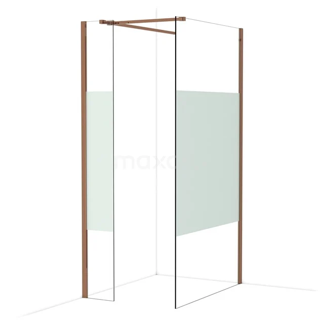 Diamond Inloopdouche | 110x30 cm Glanzend koper Helder met matte strook 2 vaste wanden IDB0311513GKP