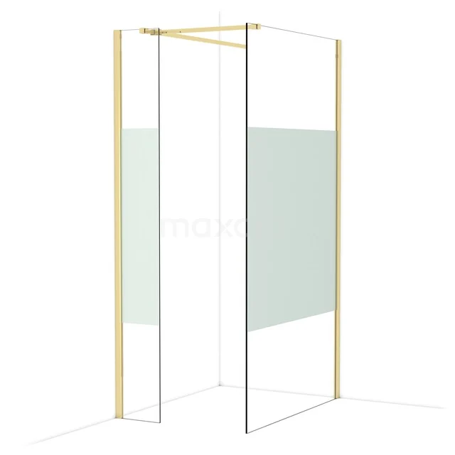 Goldfarbige Eck-Duschkabine mit Klarglas und Mattglasdetail, modernes Design, ideal für stilvolle Bäder.