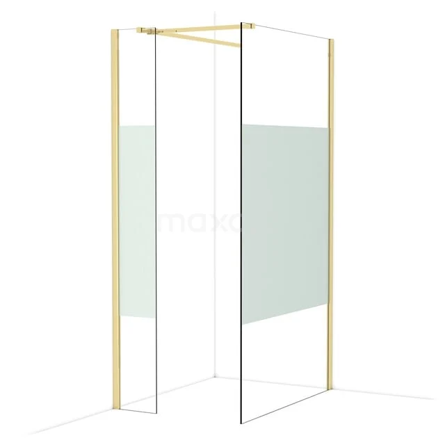 Diamond Inloopdouche | 110x30 cm Glanzend lichtgoud Helder met matte strook 2 vaste wanden IDB0311513GLG