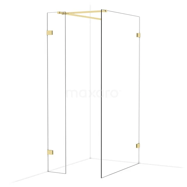 Diamond Inloopdouche | 110x30 cm Glanzend lichtgoud Helder glas 2 vaste wanden IDB0311520GLG