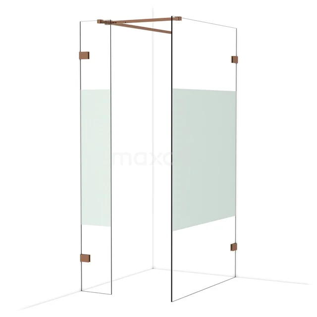 Diamond Inloopdouche | 110x30 cm Glanzend koper Helder met matte strook 2 vaste wanden IDB0311523GKP Diamond Inloopdouche | 110x30 cm Glanzend koper Helder met matte strook 2 vaste wanden IDB0311523GKP