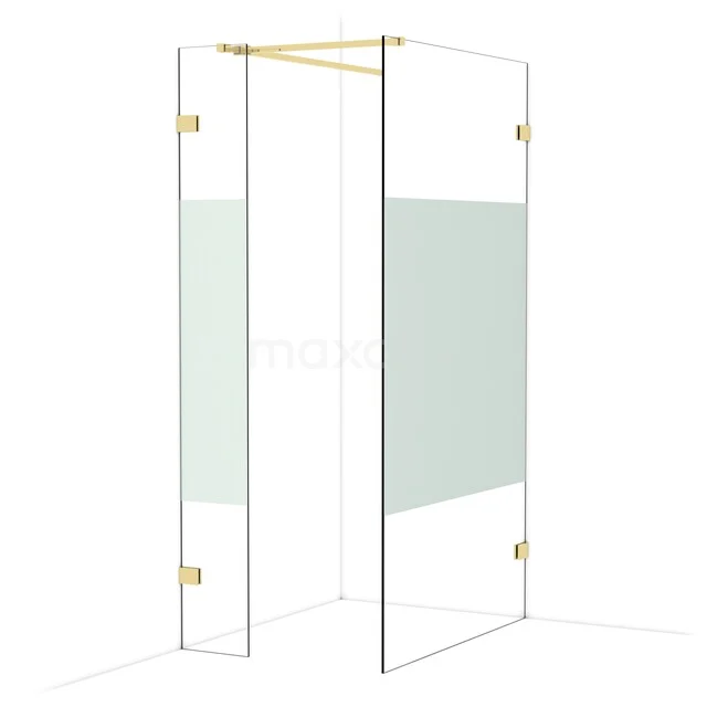Diamond Walk-in shower | 110x30 cm Shiny light gold Clear with matt strip 2 fixed walls IDB0311523GLG Shower wall with gold accents, clear glass and matte detail, stylish design for any modern bathroom.