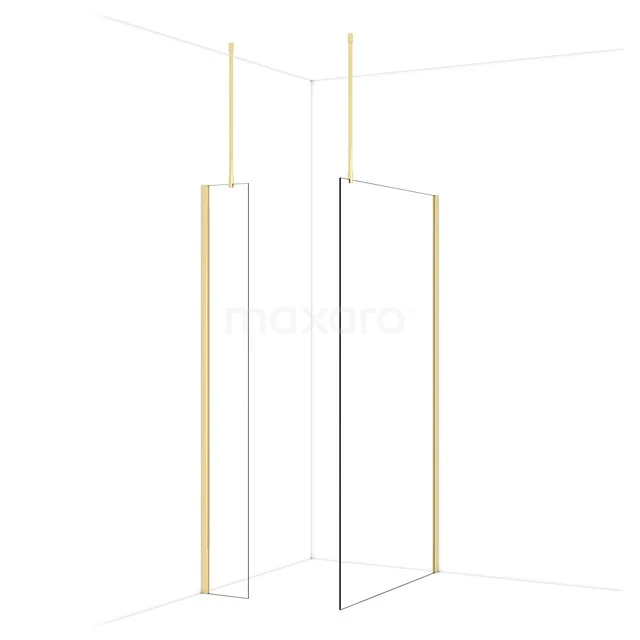 Diamond Inloopdouche | 110x30 cm Glanzend lichtgoud Helder glas 2 vaste wanden IDB0311910GLG