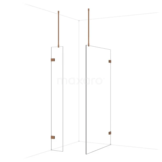 Diamond Inloopdouche | 110x30 cm Glanzend koper Helder glas 2 vaste wanden IDB0311920GKP