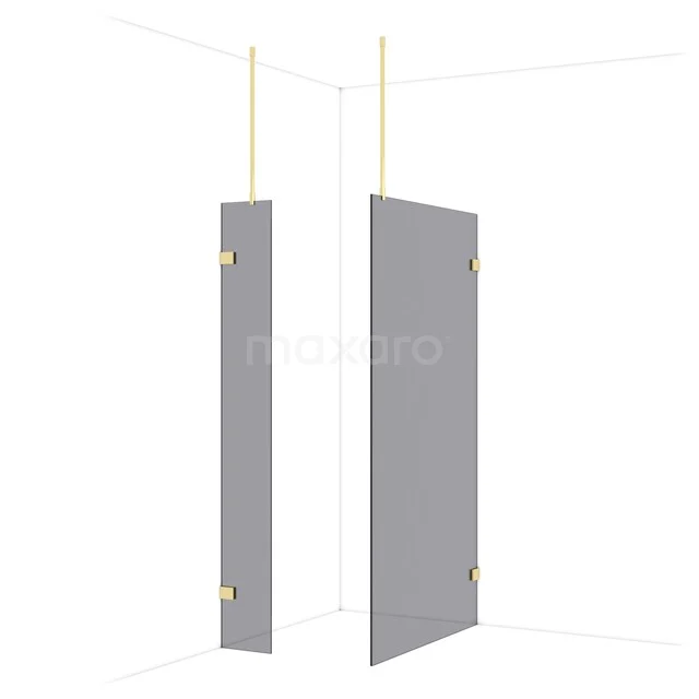 Diamond Walk-in shower | 110x30 cm Glanzend lichtgoud Smoke glass 2 fixed walls IDB0311921GLG