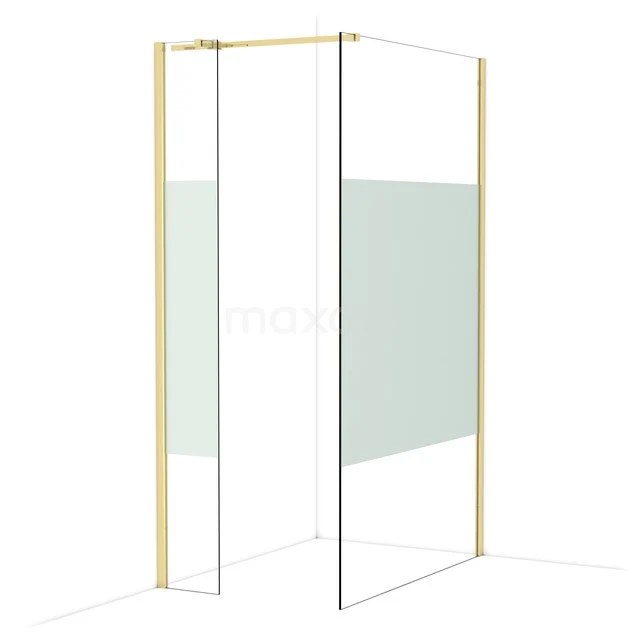 Diamond begehbare Dusche | 120x30 cm Glänzendes Hellgold 2 feste Wände IDB0312313GLG Goldene Eck-Duschwand mit Klarglas und Mattglas-Panel, moderne Ausstrahlung, ideal für stilvolle Badezimmergestaltung.