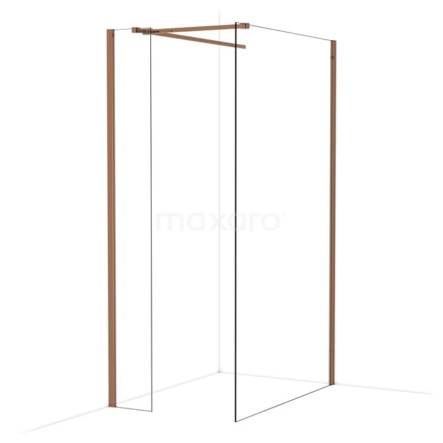 Diamond Walk-in shower | 120x30 cm Glanzend koper Clear glass 2 fixed walls IDB0312510GKP