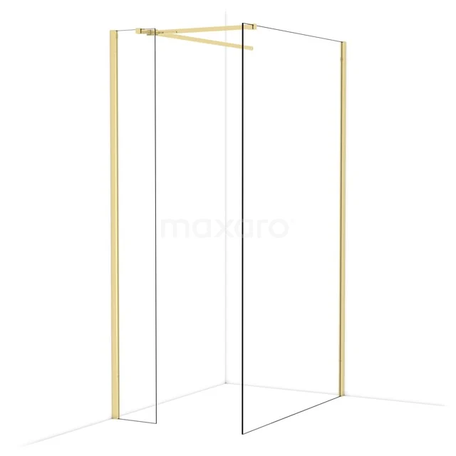 Diamond Walk-in shower | 120x30 cm Glanzend lichtgoud Clear glass 2 fixed walls IDB0312510GLG