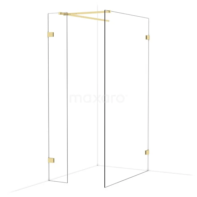 Diamond Walk-in shower | 120x30 cm Shiny light gold Clear glass 2 fixed walls IDB0312520GLG Glass shower wall with gold-coloured hinges, modern design, ideal for a stylish bathroom.