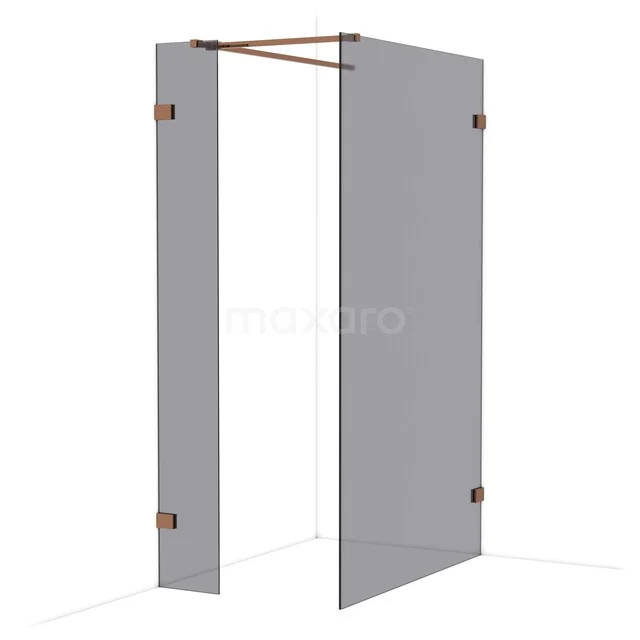 Diamond Inloopdouche | 120x30 cm Glanzend koper Rookglas 2 vaste wanden IDB0312521GKP