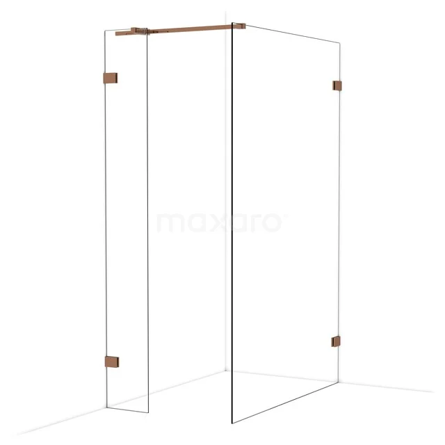 Diamond Walk-in shower | 130x30 cm Glanzend koper Clear glass 2 fixed walls IDB0313320GKP