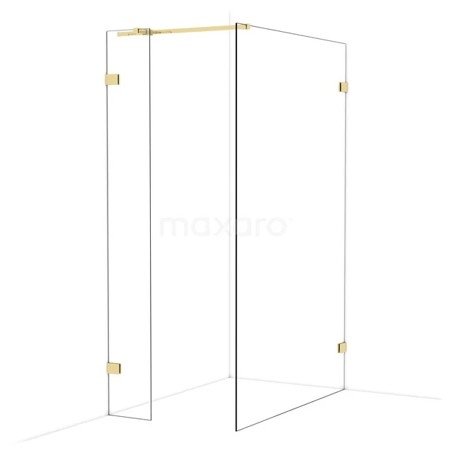 Diamond Walk-in shower | 130x30 cm Glanzend lichtgoud Clear glass 2 fixed walls IDB0313320GLG