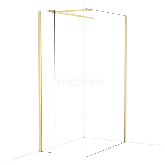 Diamond Inloopdouche | 130x30 cm Glanzend lichtgoud Helder glas 2 vaste wanden IDB0313510GLG