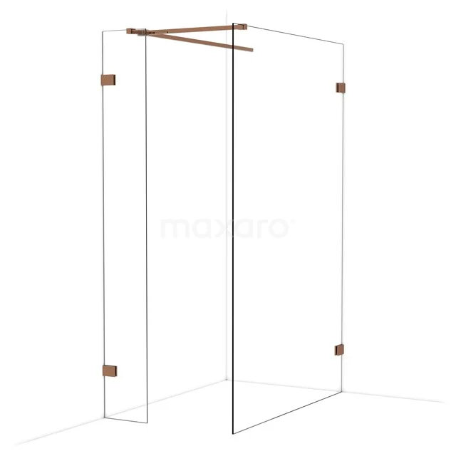 Diamond Walk-in shower | 130x30 cm Glanzend koper Clear glass 2 fixed walls IDB0313520GKP