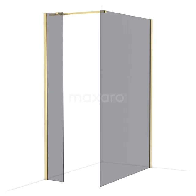 Diamond Inloopdouche | 140x30 cm Glanzend lichtgoud Rookglas 2 vaste wanden IDB0314311GLG