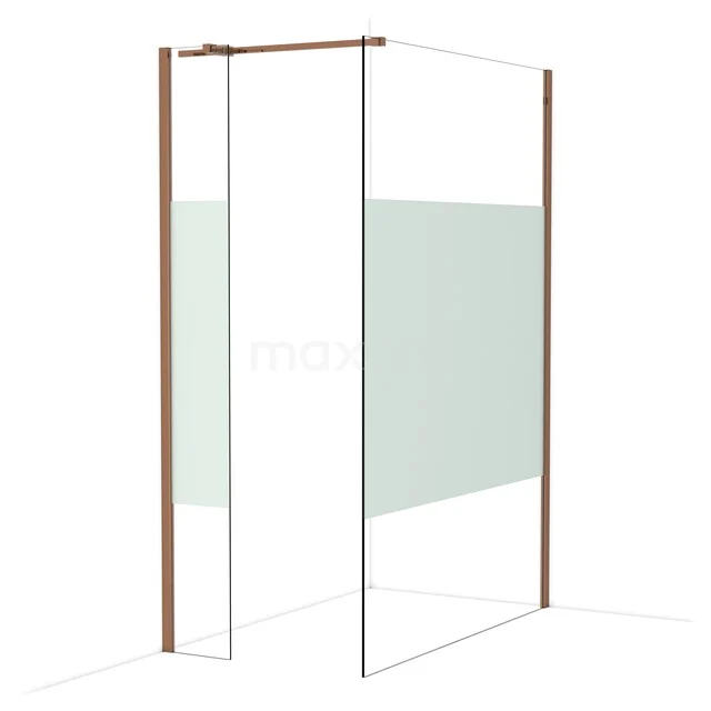 Diamond Walk-in shower | 140x30 cm Glanzend koper Clear with matt strip 2 fixed walls IDB0314313GKP