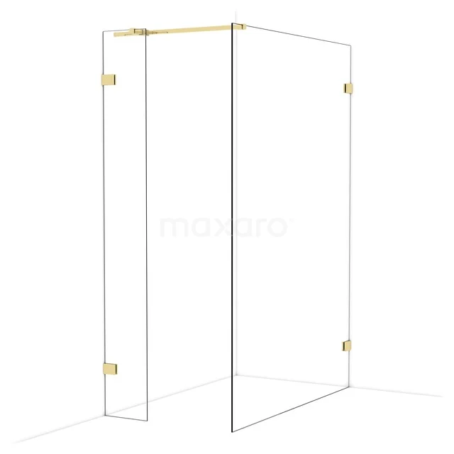 Diamond Walk-in shower | 140x30 cm Shiny light gold Clear glass 2 fixed walls IDB0314320GLG Glass shower wall with gold-coloured hinges, sleek design, suitable for modern bathrooms.