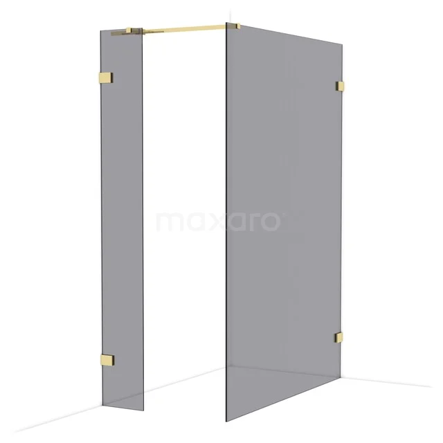 Diamond Inloopdouche | 140x30 cm Glanzend lichtgoud Rookglas 2 vaste wanden IDB0314321GLG