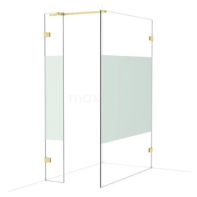 Glass shower wall with a matte profile, gold-coloured hinges and a modern design, ideal for a stylish bathroom.