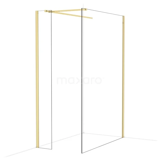 Diamond Walk-in shower | 140x30 cm Glanzend lichtgoud Clear glass 2 fixed walls IDB0314510GLG