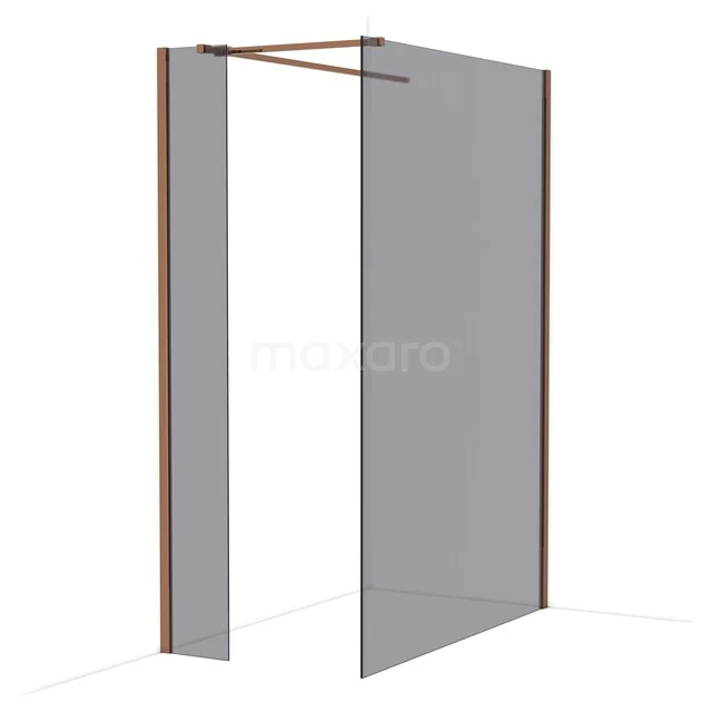 Diamond Inloopdouche | 140x30 cm Glanzend koper Rookglas 2 vaste wanden IDB0314511GKP