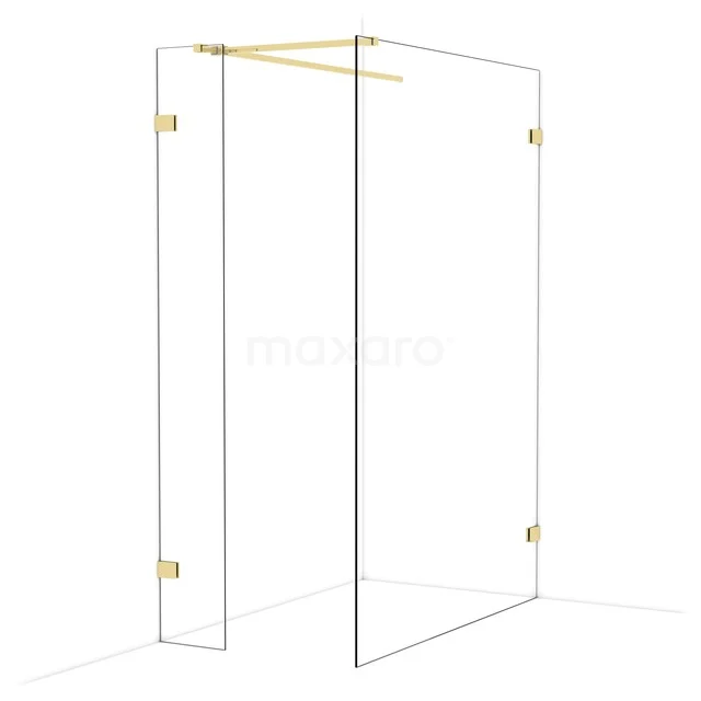 Diamond Walk-in shower | 140x30 cm Glanzend lichtgoud Clear glass 2 fixed walls IDB0314520GLG