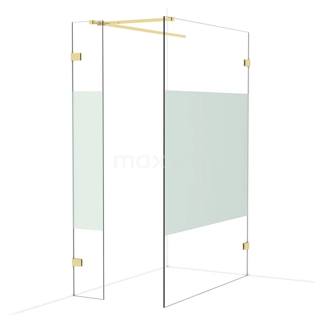 Diamond Inloopdouche | 140x30 cm Glanzend lichtgoud Helder met matte strook 2 vaste wanden IDB0314523GLG