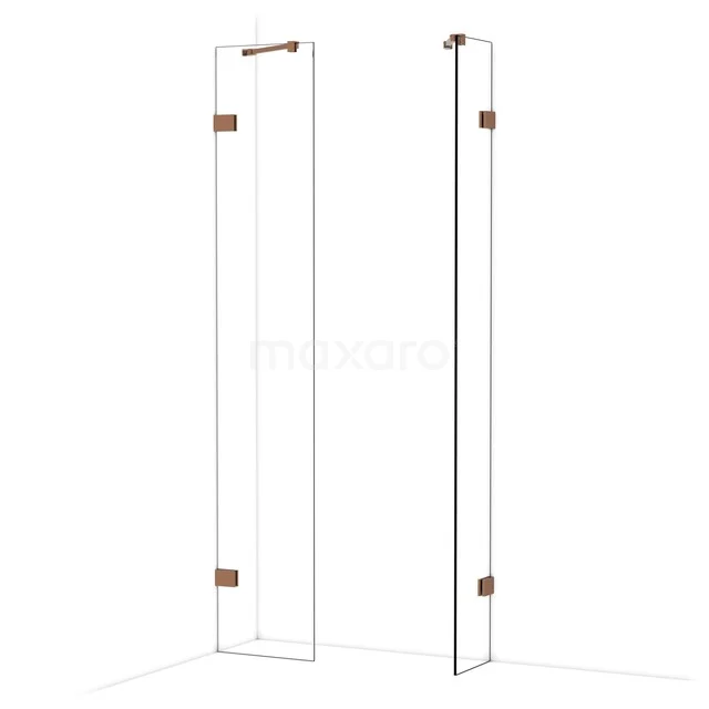 Diamond Inloopdouche | 40x30 cm Glanzend koper Helder glas 2 vaste wanden IDB0403420GKP