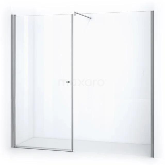 Klares Glas Duschwand, eckiges Design mit Aluminium Profilen, ideal für eine moderne Badezimmergestaltung.