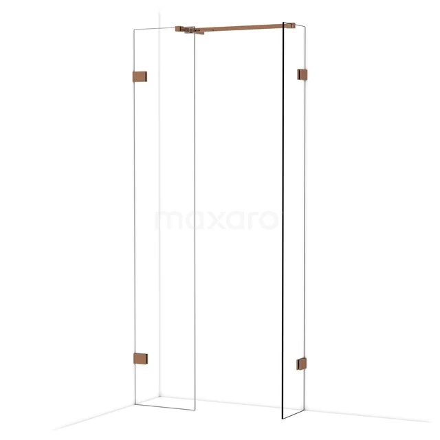 Diamond begehbare Dusche | 40x30 cm Glänzendes Kupfer 2 feste Wände IDB0403520GKP Duschwand aus Klarglas mit goldfarbenen Details, ideal für ein stilvolles Badezimmer. Minimalistisches und modernes Design.