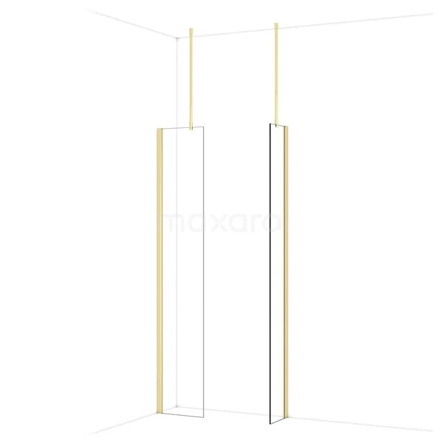 Begehbare Duschen IDB0403910GLG Minimalistisches weißes Aluminium Badezimmer Wandprofil für Duschkabine, versehen mit einem goldfarbenen Akzent.