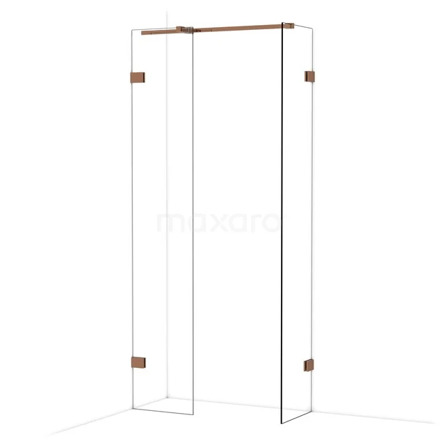 Diamond Walk-in shower | 40x40 cm Shiny copper Clear glass 2 fixed walls IDB0404320GKP Douchewand met koperkleurige details, deur en zijwand van helder glas, stijlvolle toevoeging aan een moderne badkamer.