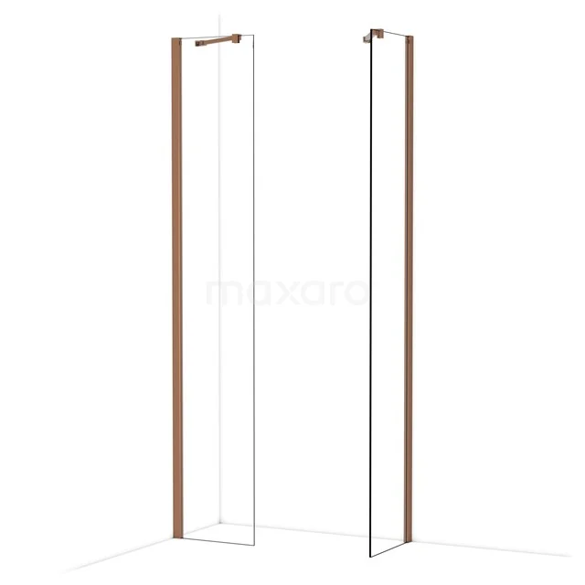 Diamond begehbare Dusche | 40x40 cm Glänzendes Kupfer 2 feste Wände IDB0404410GKP Begehbare Dusche mit Kupferprofilen, Glaswänden und modernem Design, perfekt für eine stilvolle Badezimmergestaltung.