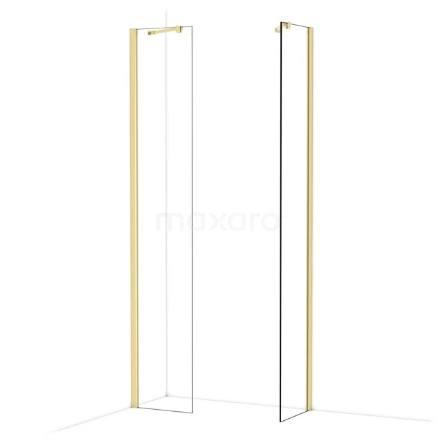 Diamond Walk-in shower | 40x40 cm Glossy light gold Clear glass 2 fixed walls IDB0404410GLG Goudkleurig doucheprofiel met strakke lijnen, hoekvormig design en modern mat oppervlak, perfect voor een stijlvolle badkamer.