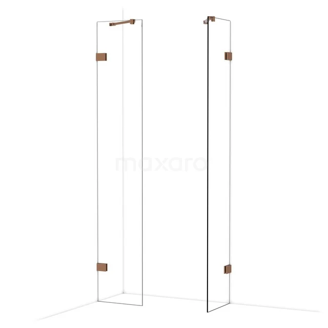 Diamond begehbare Dusche | 40x40 cm Glänzendes Kupfer 2 feste Wände IDB0404420GKP Glasene Duschwand mit kupferfarbenen Akzenten, minimalistisches Design, ideal für ein stilvolles und modernes Badezimmer.