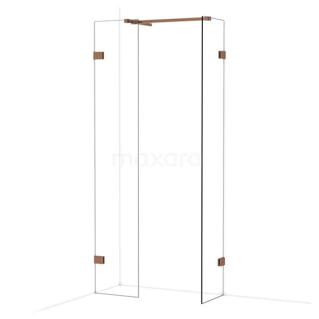 Diamond begehbare Dusche | 40x40 cm Glänzendes Kupfer 2 feste Wände IDB0404520GKP Duschwand mit Klarglas, Messingscharnieren und minimalistischem Design; ideal für einen modernen Badezimmerstil.