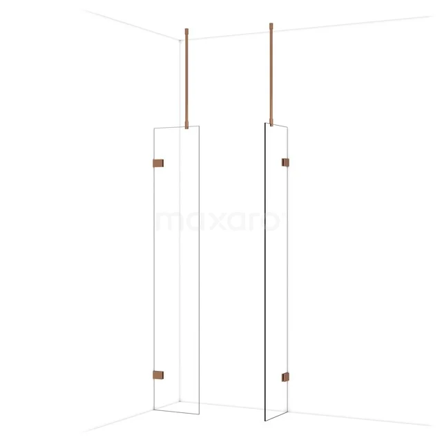 Douchewand wit glas, slank design met messing ophangstrip; stijlvol badkameraccessoire voor een moderne badkamer.