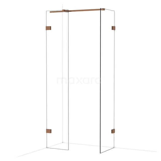 Diamond Walk-in shower | 50x40 cm Glanzend koper Clear glass 2 fixed walls IDB0405320GKP