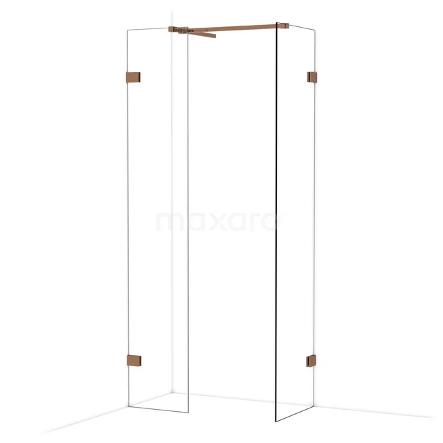 Diamond Walk-in shower | 50x40 cm Glanzend koper Clear glass 2 fixed walls IDB0405520GKP
