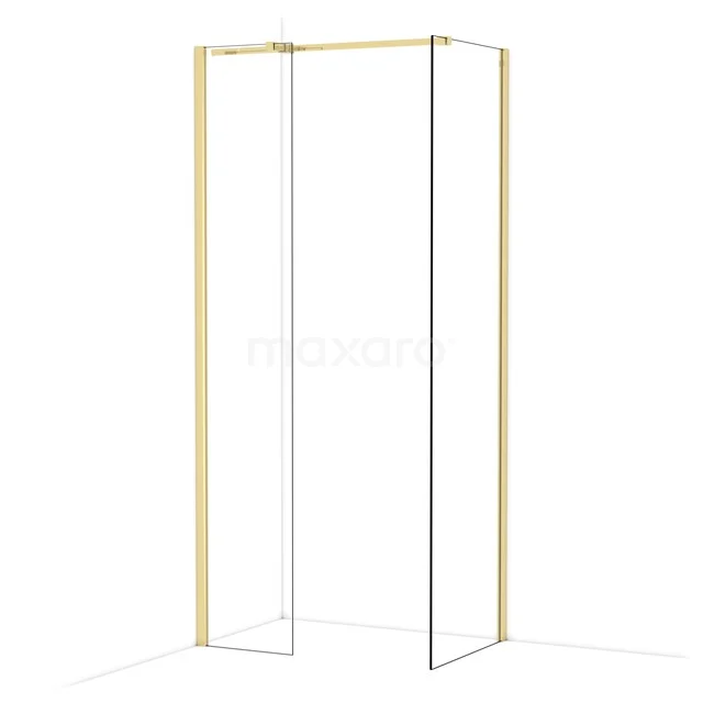 Diamond begehbare Dusche | 60x40 cm Glänzendes Hellgold 2 feste Wände IDB0406310GLG Duschwand mit goldfarbenem Rahmen, moderne Ausstrahlung, geeignet für luxuriöse Badezimmergestaltung.