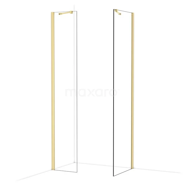 Duschwand mit goldenem Rahmen, minimalistisches Design, geeignet für einen modernen Badezimmerstil.