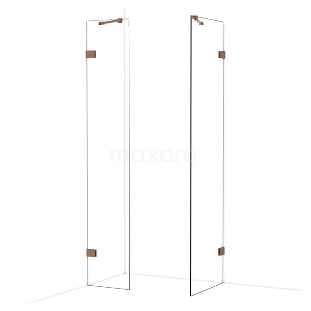 Diamond Inloopdouche | 60x40 cm Glanzend koper Helder glas 2 vaste wanden IDB0406420GKP