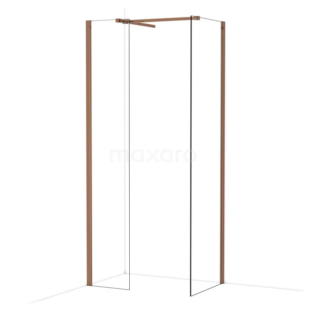 Diamond begehbare Dusche | 60x40 cm Glänzendes Kupfer 2 feste Wände IDB0406510GKP Duschwand mit minimalistischem Design, kupferfarbigen Profilen und Klarglas, ideal für eine moderne Badezimmergestaltung.