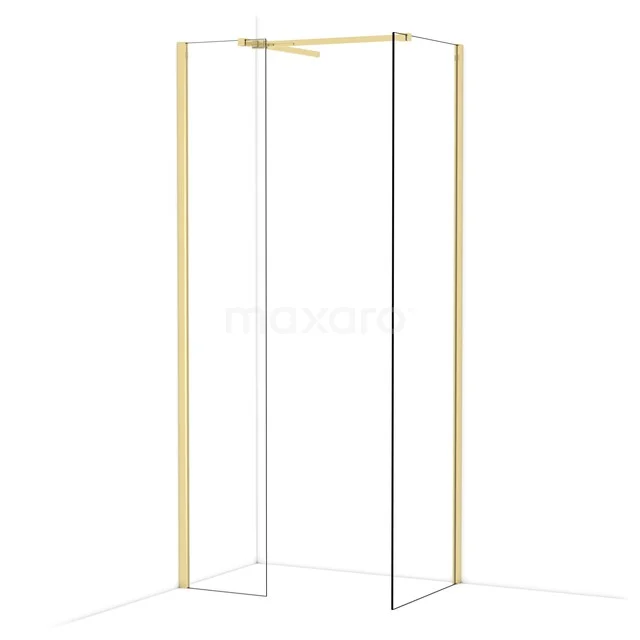 Diamond Walk-in shower | 60x40 cm Glossy light gold Clear glass 2 fixed walls IDB0406510GLG Douchewand met hoekopstelling, goudkleurige profielen, helder glas; luxe badkamerdesign met elegante afwerking.