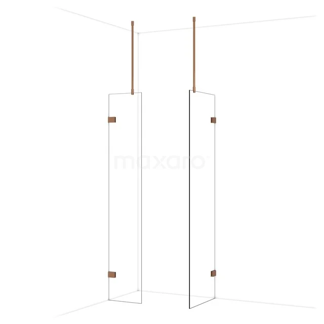 Diamond begehbare Dusche | 60x40 cm Glänzendes Kupfer 2 feste Wände IDB0406920GKP Glas Duschwand mit kupferfarbenen Details, minimalistisches Design und Deckenstütze, perfekt für ein modernes Badezimmer.