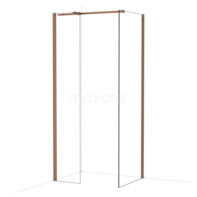 Glas Duschwand mit Eckprofilen in Roségold, elegantes Design für ein modernes Badezimmer.