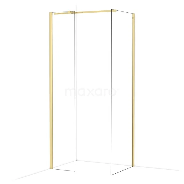 Diamond Walk-in shower | 70x40 cm Glanzend lichtgoud Clear glass 2 fixed walls IDB0407310GLG